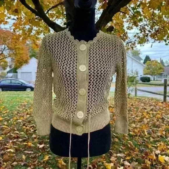 BNWT Banana Republic Open Knit Button Down Sweater Cardigan Size Small Tan - Picture 6 of 6